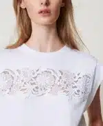 New Collection TWINSET T-SHIRT WITH LACE APPLIQUÉ
