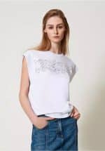 New Collection TWINSET T-SHIRT WITH LACE APPLIQUÉ