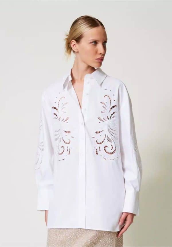 New Collection TWINSET OVERSIZED POPLIN SHIRT WITH EMBROIDERY