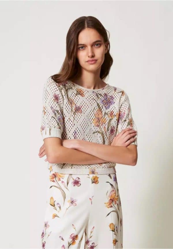 Clothes TWINSET MESH JUMPER WITH FLORAL PRINT