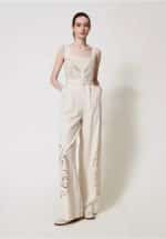 New Collection TWINSET LINEN BLEND JUMPSUIT WITH EMBROIDERY