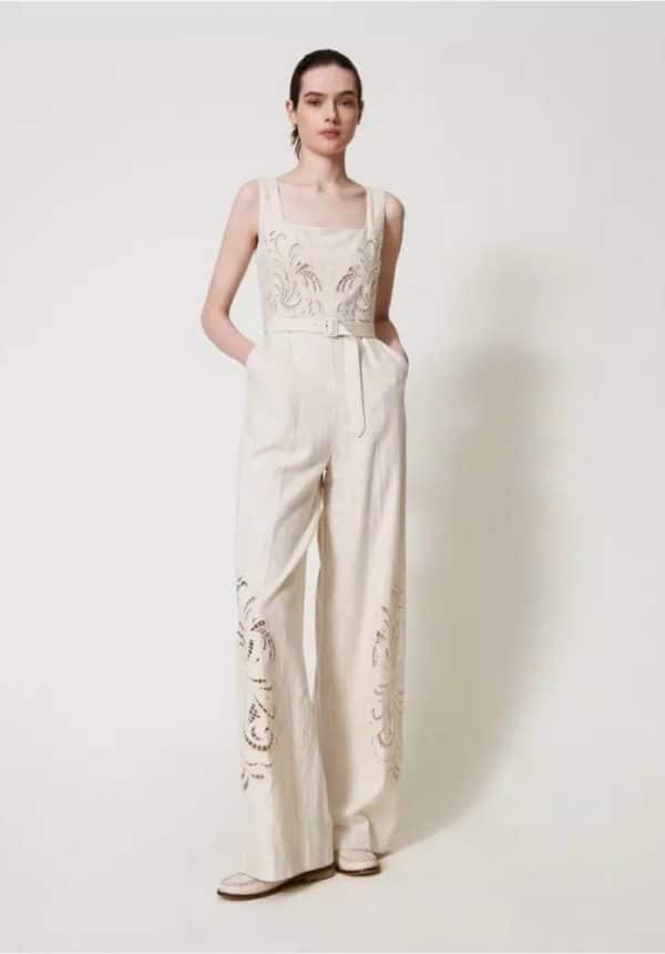 New Collection TWINSET LINEN BLEND JUMPSUIT WITH EMBROIDERY