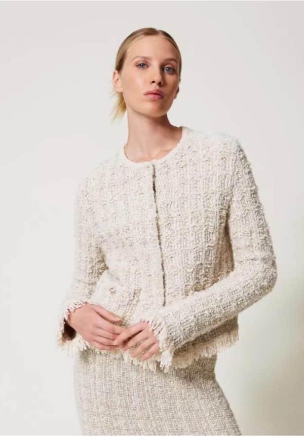 New Collection TWINSET JACQUARD KNIT JACKET WITH LUREX