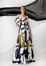 Clothes ALLURE EVENING LONG DRESS WITH GOLDEN APPLIQUÉ