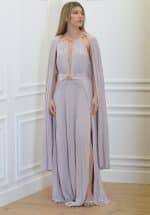 New Collection ELISABETTA FRANCHI RED CARPET DRESS MADE OF LUREX JERSEY FABRIC WITH CAPE