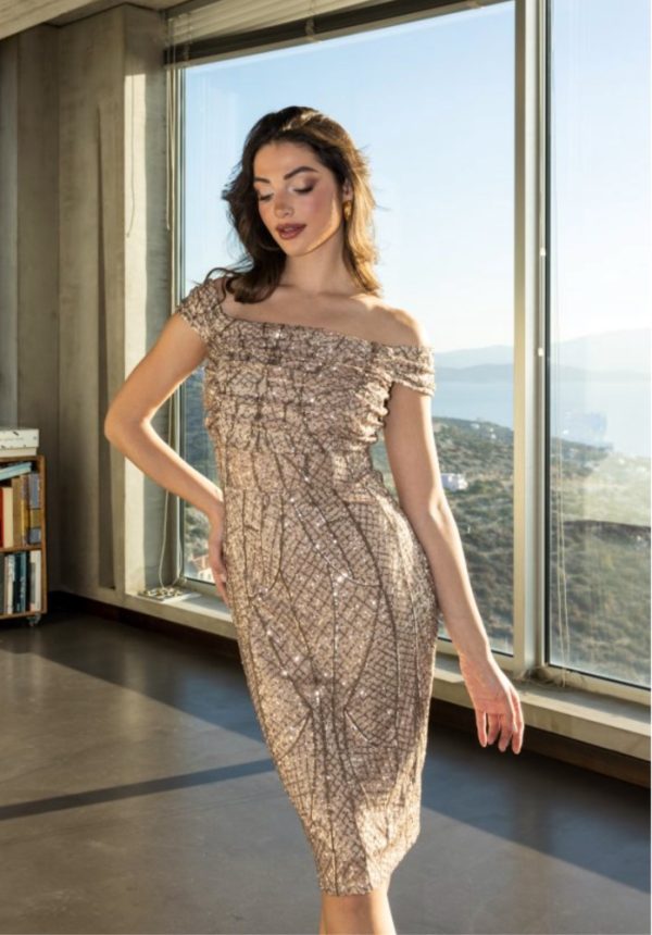 SUMMER SALES OPEN FASHION OFF SHOULDER MIDI SEQUIN DRESS
