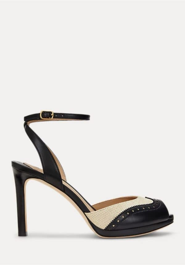 Sales LAUREN RALPH LAUREN KYLA STRAW & CALFSKIN WINGTIP SANDAL