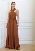 Sales CKONTOVA BRONZE SATIN HALTERNECK DRESS