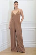 Clothing CKONTOVA CHOCOLATE FLARED JUMPSUIT WITH CROPPED KIMONO JACKET