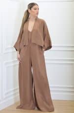 Clothing CKONTOVA CHOCOLATE FLARED JUMPSUIT WITH CROPPED KIMONO JACKET