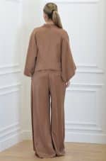 Clothing CKONTOVA CHOCOLATE FLARED JUMPSUIT WITH CROPPED KIMONO JACKET