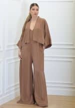 Clothing CKONTOVA CHOCOLATE FLARED JUMPSUIT WITH CROPPED KIMONO JACKET