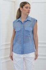 Sales CKONTOVA BLUE SLEEVELESS SHIRT WITH POCKETS