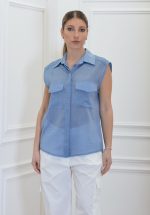 Sales CKONTOVA BLUE SLEEVELESS SHIRT WITH POCKETS
