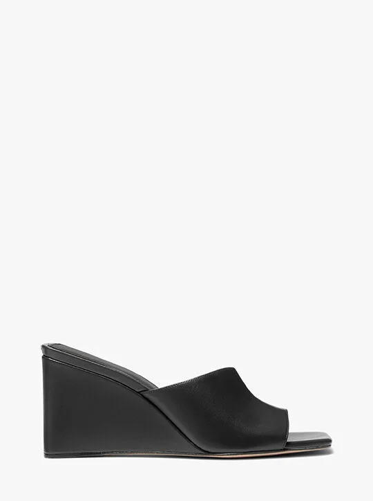 Sales MICHAEL KORS MERRIAM-WEBSTER LEATHER SANDAL WITH WEDGE AND STUDS