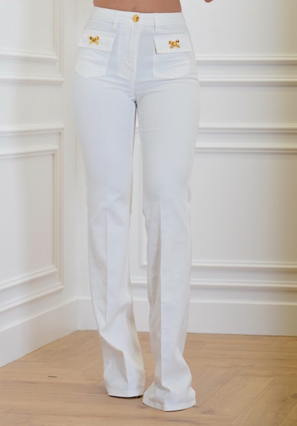 Sales ELISABETTA FRANCHI COTTON TROUSERS WITH JEWELLED BOWS