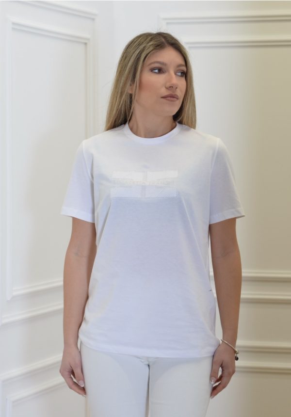 Clothes ELISABETTA FRANCHI JERSEY T-SHIRT WITH EMBROIDERED LOGO AND RHINESTONES