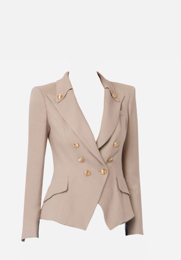 New Collection ELISABETTA FRANCHI LINEN BLEND GABARDINE JACKET WITH LOGOED BUTTONS