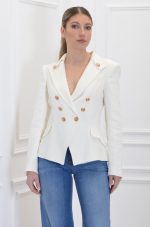 Clothes ELISABETTA FRANCHI LINEN BLEND GABARDINE JACKET WITH LOGOED BUTTONS