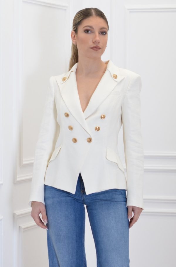 Clothes ELISABETTA FRANCHI LINEN BLEND GABARDINE JACKET WITH LOGOED BUTTONS
