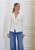 Clothes ELISABETTA FRANCHI LINEN BLEND GABARDINE JACKET WITH LOGOED BUTTONS