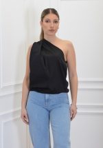 Clothes INNOCENT BLACK POPLIN ONE SHOULDER TOP