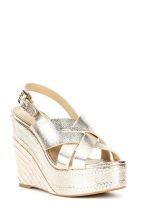 Sales MICHAEL KORS NORA METALLIC LEATHER ESPADRILLES PLATFORM WEDGE SANDALS