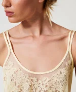 New Collection TWINSET SATIN TOP WITH EMBROIDERY