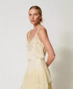 New Collection TWINSET SATIN TOP WITH EMBROIDERY