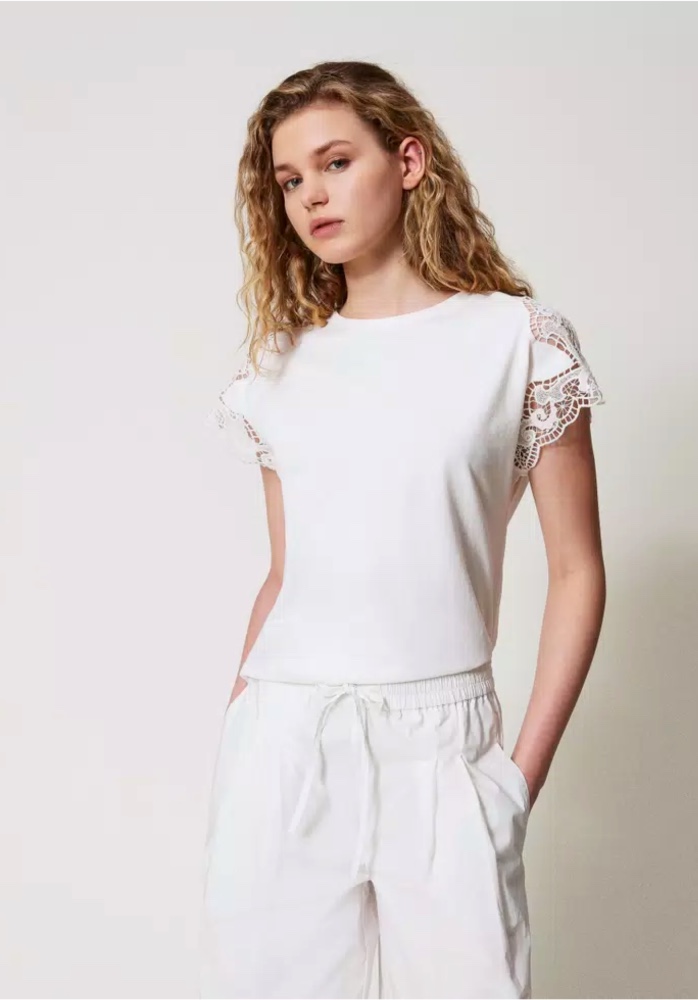 Sales TWINSET REGULAR FIT T-SHIRT WITH LACE Sales TWINSET REGULAR FIT T-SHIRT WITH LACE