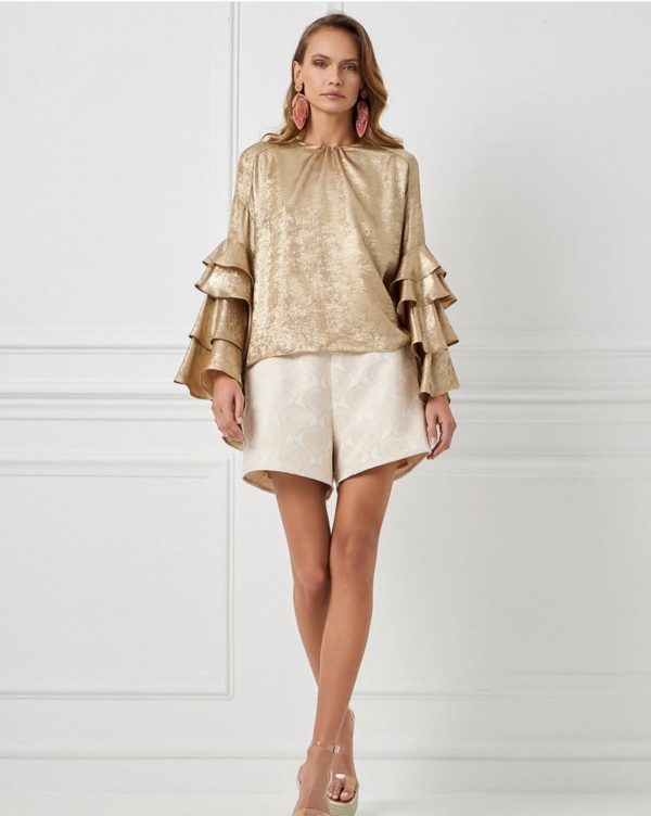 Sales AVANT GARDE RUFFLED FOIL GOLD BLOUSE