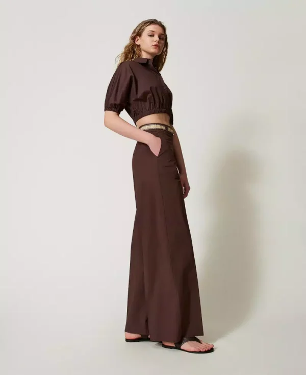 Sales TWINSET PALAZZO TROUSERS IN POPLIN WITH BELT