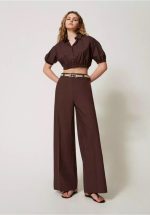 Sales TWINSET PALAZZO TROUSERS IN POPLIN WITH BELT