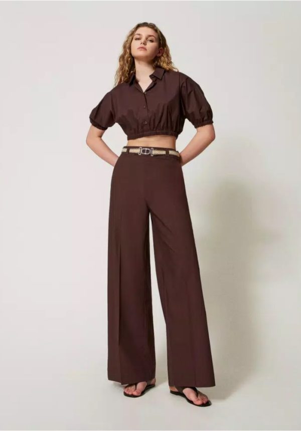 Sales TWINSET PALAZZO TROUSERS IN POPLIN WITH BELT