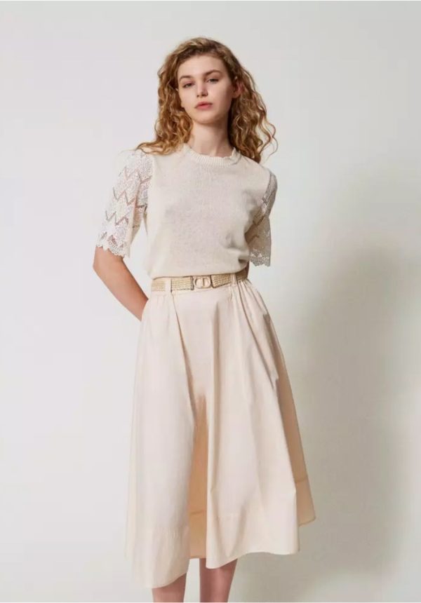 New Collection TWINSET MIDI SKIRT IN POPLIN WITH BELT