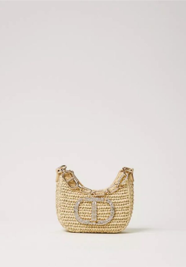 New Collection TWINSET MINI CROISSANT STRAW HOBO BAG