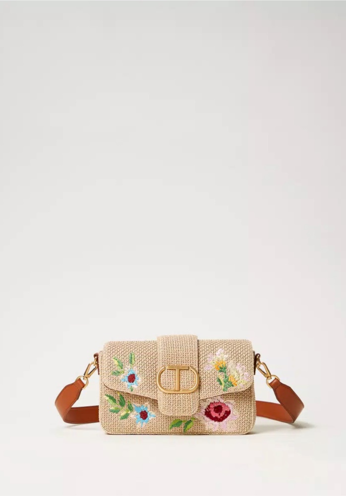 Sales TWINSET AMIE STRAW BAG WITH EMBROIDERY Sales TWINSET AMIE STRAW BAG WITH EMBROIDERY