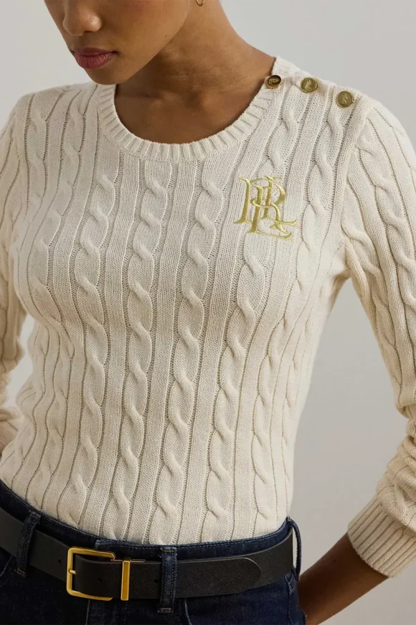 Clothes LAUREN RALPH LAUREN BUTTON TRIM CABLE KNIT COTTON JUMPER