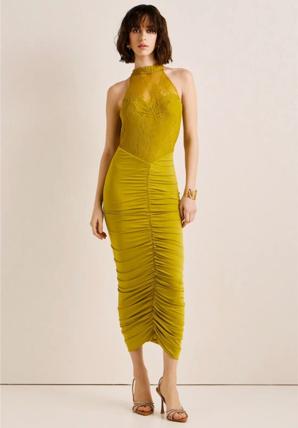 New Collection ANNA SAMOUKA TURTLENECK MIDI LACE DRESS