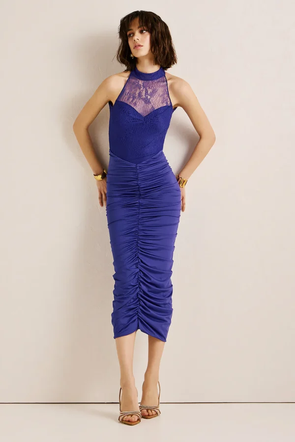 Sales ANNA SAMOUKA DEPY TURTLENECK MIDI LACE DRESS