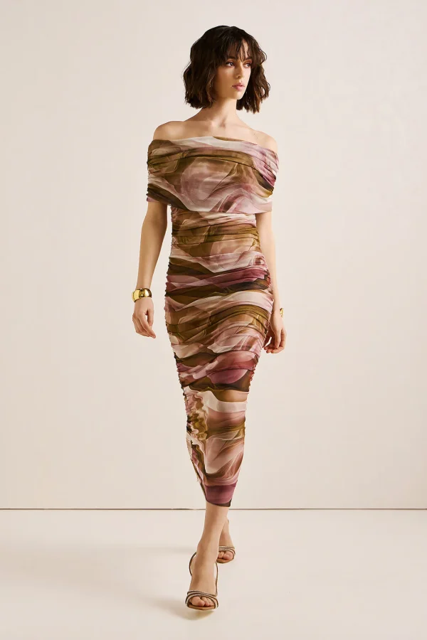 Clothes ANNA SAMOUKA LILIBET MIDI TULLE PRINTED DRESS