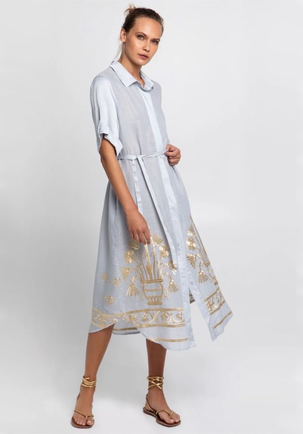 New Collection GREEK ARCHAIC KORI EMBROIDERED SHIRT DRESS