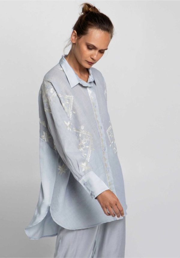 New collection GREEK ARCHAIC KORI LONG EMBROIDERED SHIRT