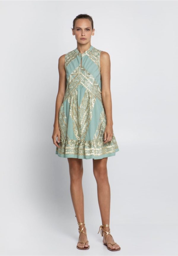 New Collection GREEK ARCHAIC KORI TRIANGLE EMBROIDERED COTTON MINI DRESS