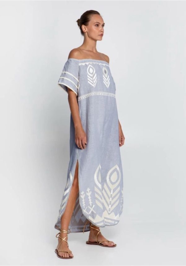 New collection GREEK ARCHAIC KORI EMBROIDERED OFF SHOULDER DRESS