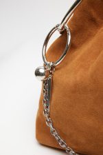 New collection LEATHER TWIST ARIA LARGE SUEDE TABAC BAG