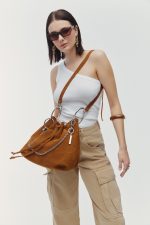 New collection LEATHER TWIST ARIA LARGE SUEDE TABAC BAG