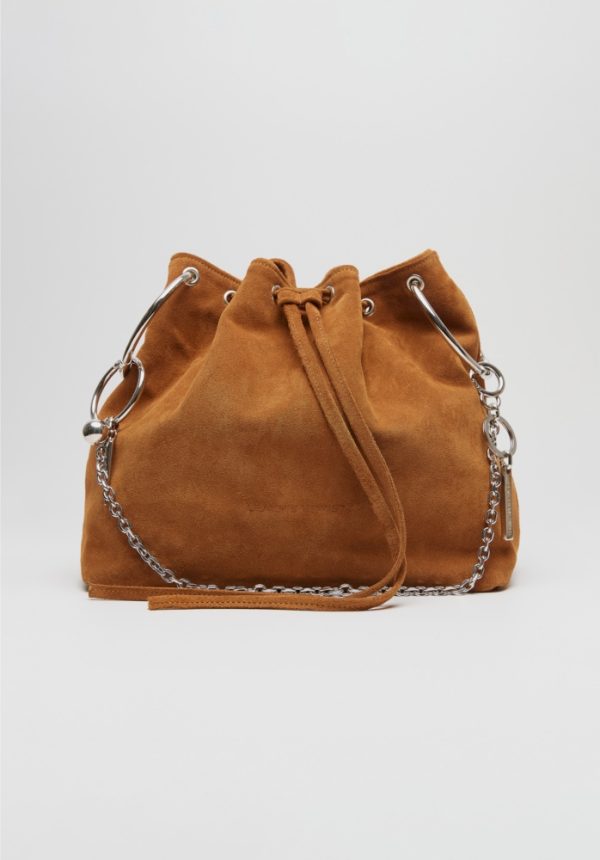 New collection LEATHER TWIST ARIA LARGE SUEDE TABAC BAG