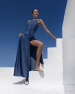 New Collection C MANOLO DENIM HALTER NECK DRESS