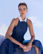 New Collection C MANOLO DENIM HALTER NECK DRESS
